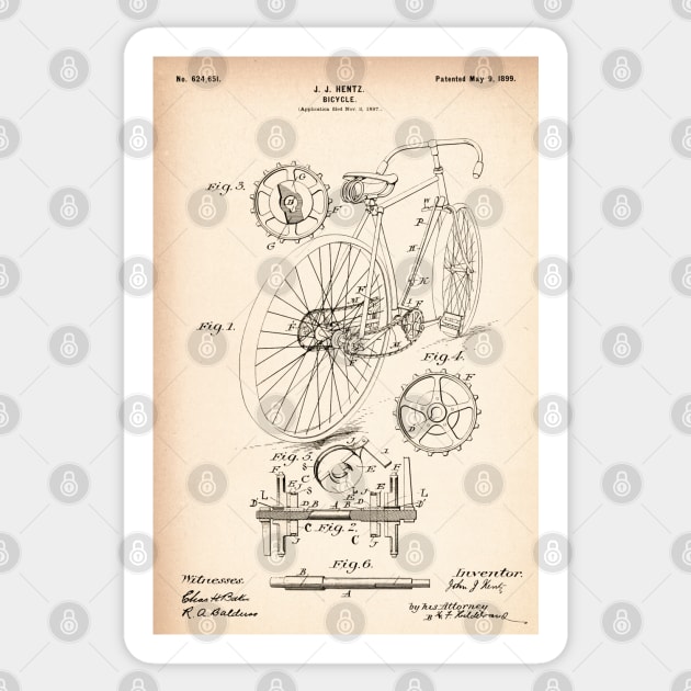 Vintage Bicycle - 1899 Patent Drawing - S Sticker by SPJE Illustration Photography